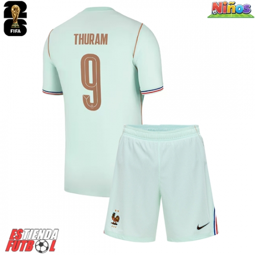 Francia Marcus Thuram #9 Segunda Equipación Niños Mundial 2026 Manga Corta (+ Pantalones cortos)
